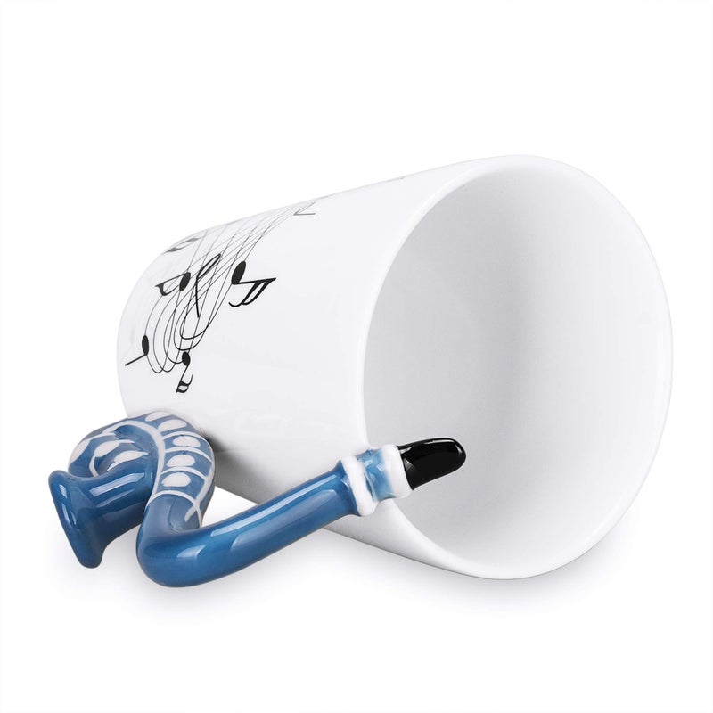 LanHong - 13.5 oz Sax Mug Musical Notes Design Coffee Cup Ceramic Music Saxophone Cup Gift for Friend - Image 3